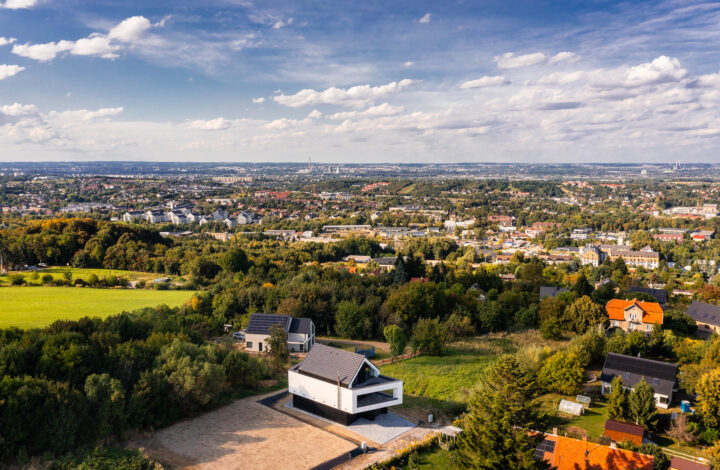 A modern house with large glazing on a hill!
